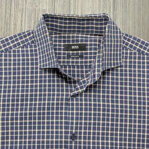 Hugo Boss | Men's Blue/Tan Plaid Shirt